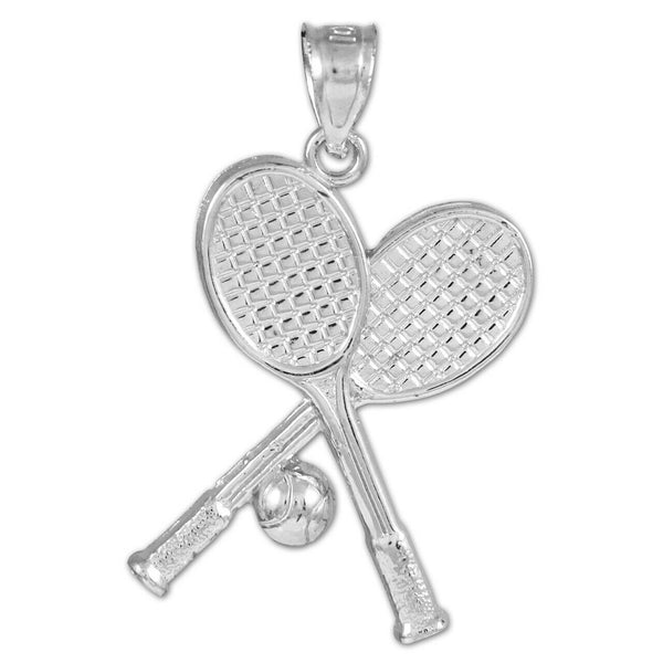925 Sterling Silver Tennis Racquets Racket and Ball Sports Pendant Necklace