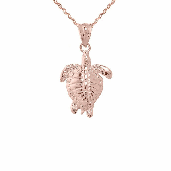 10k or 14k Solid Yellow White Rose Gold Small Turtle Charm Pendant Necklace