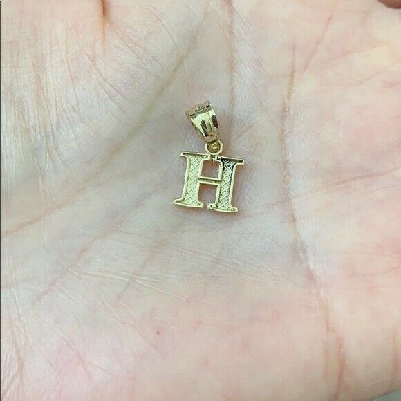 14k Solid Yellow Gold Small Mini Initial Letter H Pendant Necklace