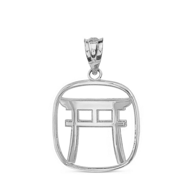 925 Sterling Silver Torii Gate Japanese Symbol Shinto Shrine Pendant Necklace