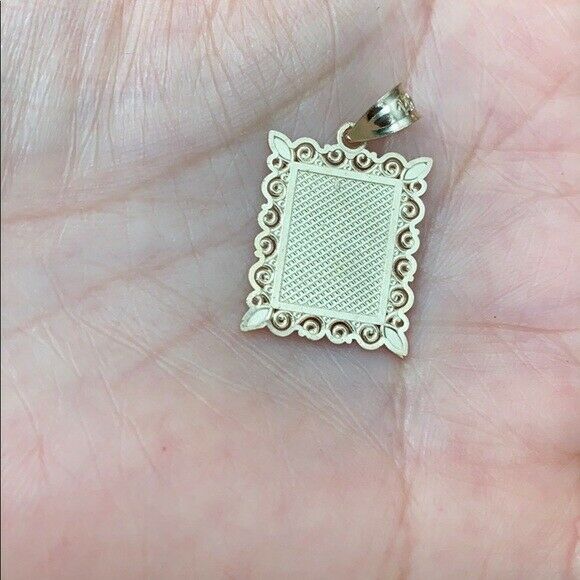 14k Solid Gold Cancer Zodiac Sign Filigree Rectangular Pendant Necklace