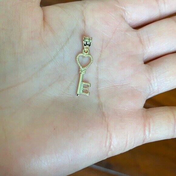 14k Real Yellow Gold Open Love Heart Key Letter E Pendant Necklace Valentine's