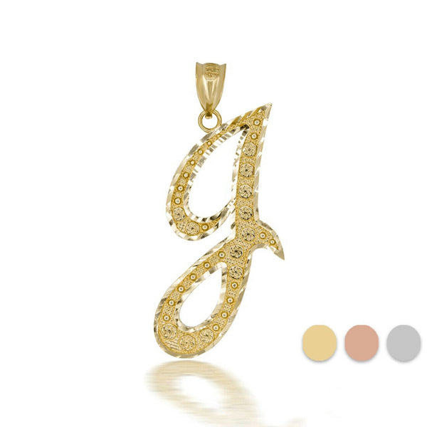 10k Solid Yellow Gold Cursive Initial Letter J Pendant Necklace