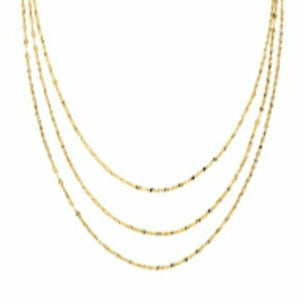 14K Solid Gold Graduate Tri-color Layer Hammered Mariner Necklace 16"-18" Adjus