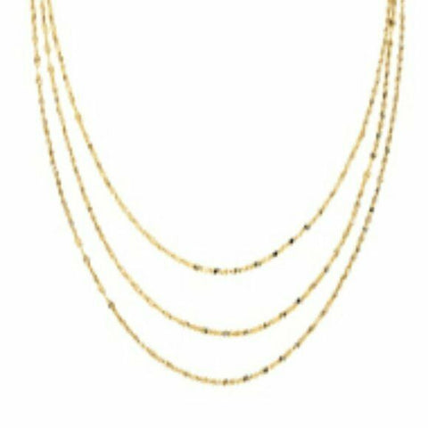 14K Solid Gold Graduate Tri-color Layer Hammered Mariner Necklace 16"-18" Adjus