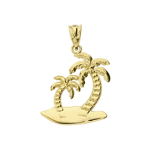 10K Solid Gold Palm Tree Charm Pendant Necklace