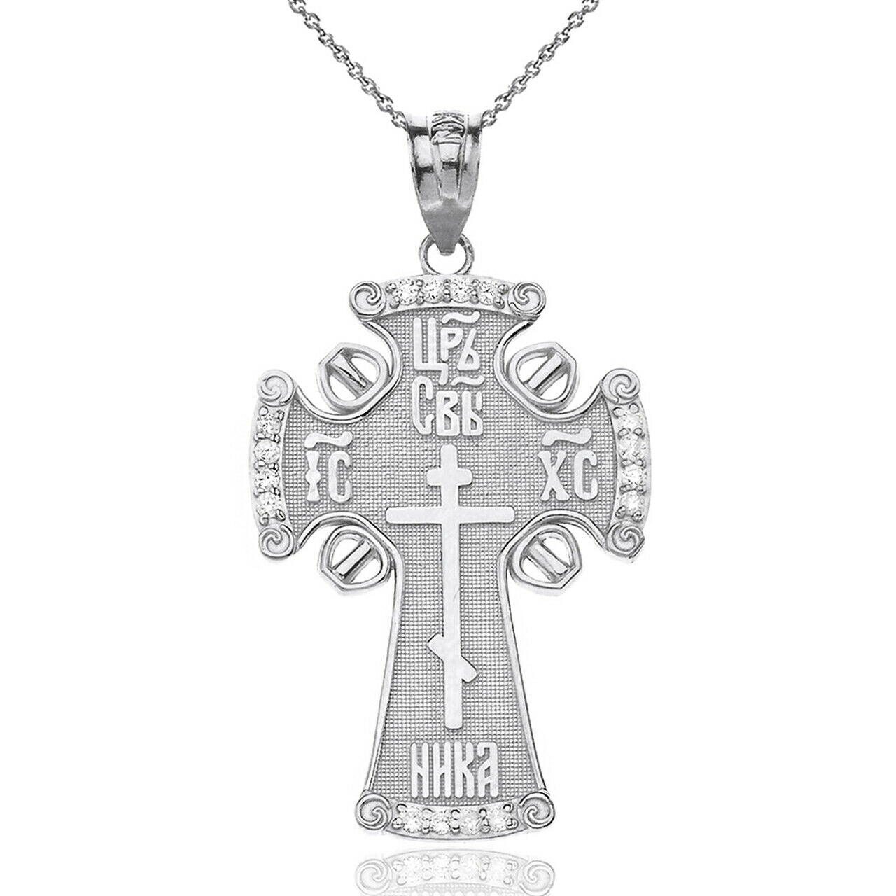 925 Sterling Silver CZ ICXC NIKA Eastern Orthodox Cross Pendant Necklace