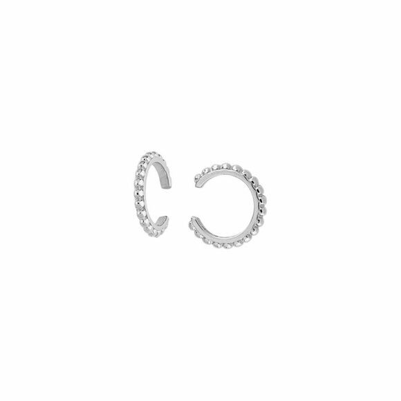 14K Solid Gold Bead Design Ear Cuff Earrings - Minimalist Yellow / White Gold