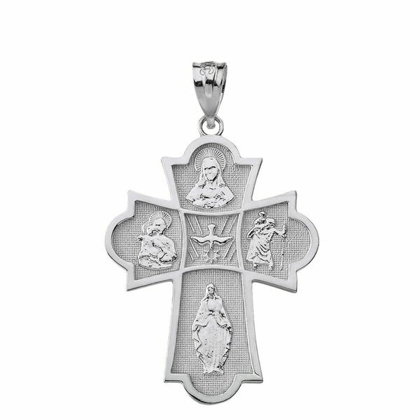 925 Sterling Silver Catholic Holy Spirit Four Way Cross Pendant Necklace
