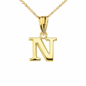 10k Solid Yellow Gold Small Mini Initial Letter N Pendant Necklace