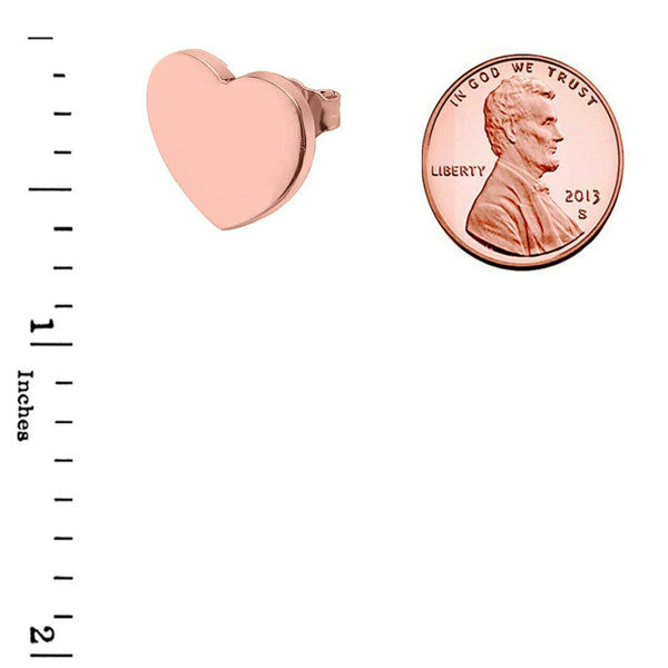 14k Solid Rose Gold Plain Simple Small Heart Stud Earrings