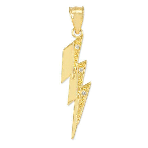 14k Solid Gold Diamond Thunderbolt symbolizes Power Authority Pendant Necklace