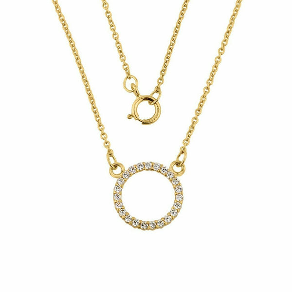 14k Solid Yellow Gold Eternity Circle of Life and Love Small Round CZ Necklace