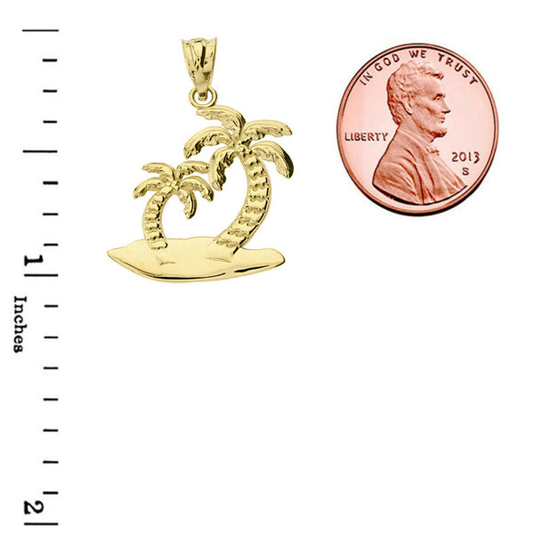 10K Solid Gold Palm Tree Charm Pendant Necklace