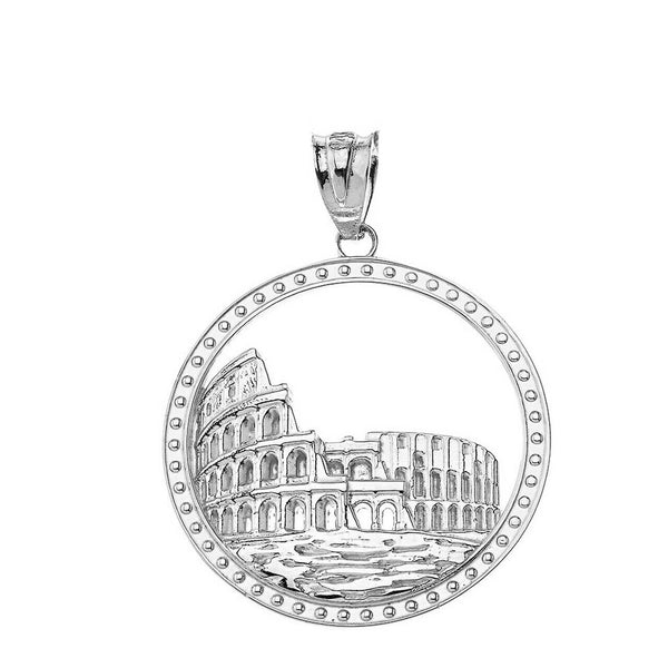 14K Solid Gold Historic Rome Colosseum Pendant Necklace - Yellow, Rose, or White