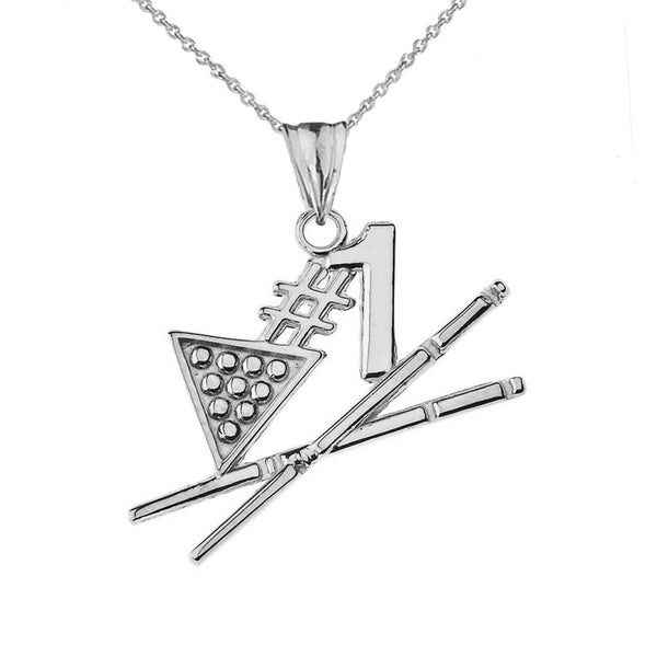 10K Solid Gold #1 Billiards Player Pendant Necklace - Yellow, Rose, or White