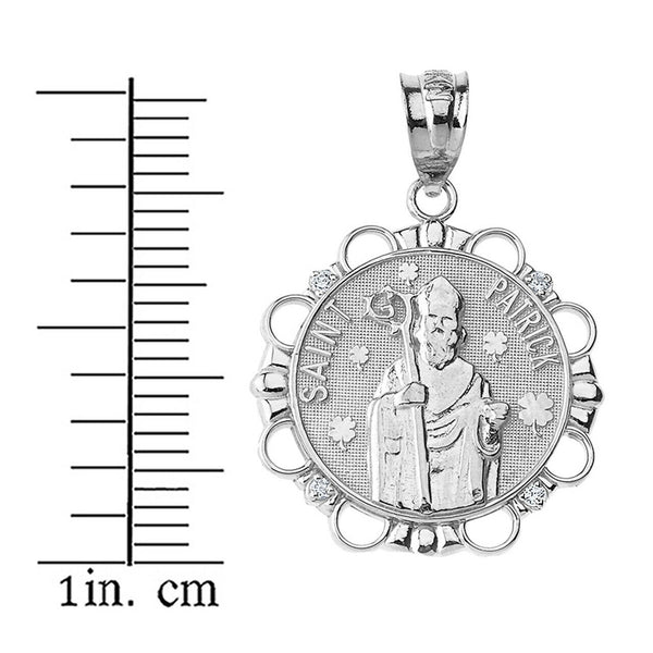 .925 Sterling Silver CZ Saint Patrick Circle Pendant Necklace