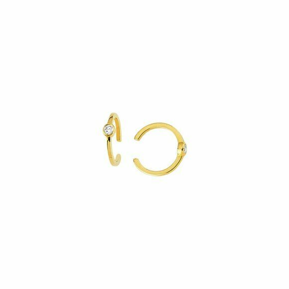 14K Solid Gold Diamond Ear Cuff Earrings - Minimalist Yellow
