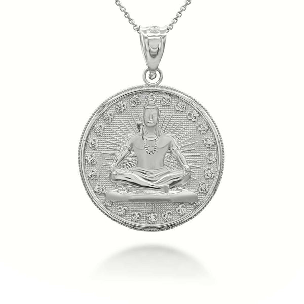 14K Solid Gold Lord Shiva Coin Pendant Necklace - Yellow, Rose, or White
