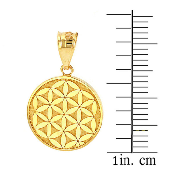 14K Solid Gold Flower of Life Dainty Disc Medallion Pendant Necklace