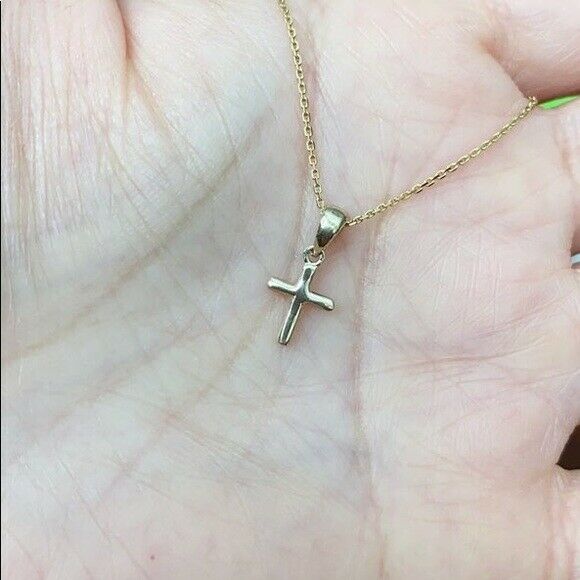 10k Solid White Gold Mini Elegant Diamond Cross Pendant Necklace - Minimalist