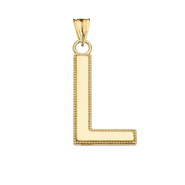 10k Solid Gold Small Milgrain Initial Letter L Pendant Necklace Personalized