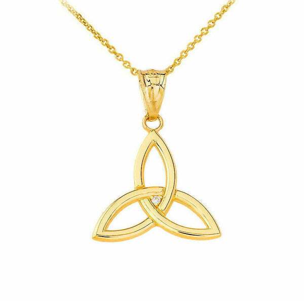 Solid Gold Celtic Diamond Knot Triquetra Trinity Openwork Pendant Necklace