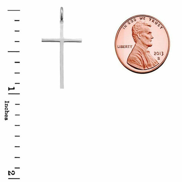 14k Real White Gold Small Dainty Thin Simple Plain Cross Pendant Necklace