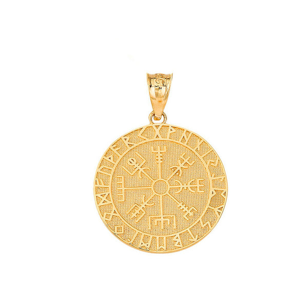 Solid Gold Vegvisir Protection Runes Viking Compass Icelandic Pendant Necklace