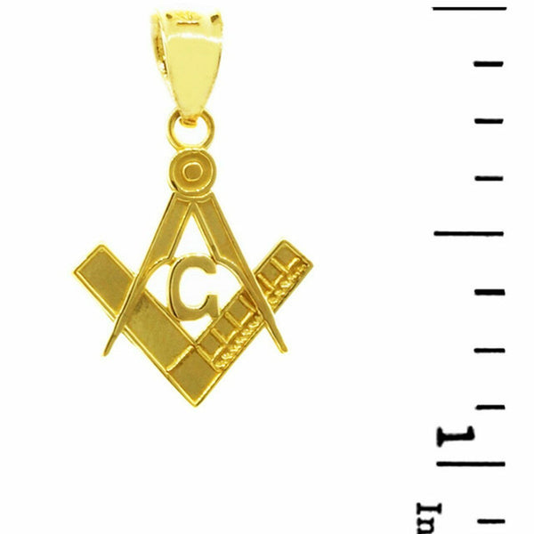 10K Solid Gold Freemason Masonic Square and Compass Small Pendant Necklace