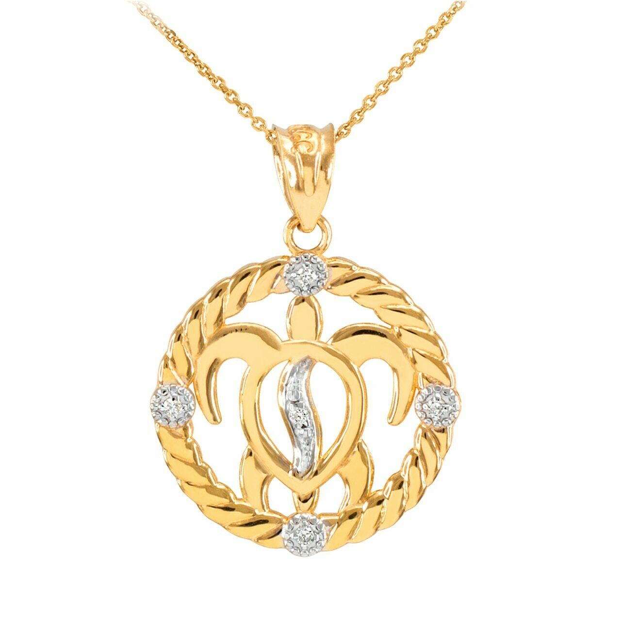 Solid 10k Real Gold Diamonds Lucky Hawaiian Honu Sea Turtle Pendant Necklace