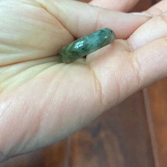Green Natual Jade Band Ring Big Size 6.5 - Unisex Width 6mm