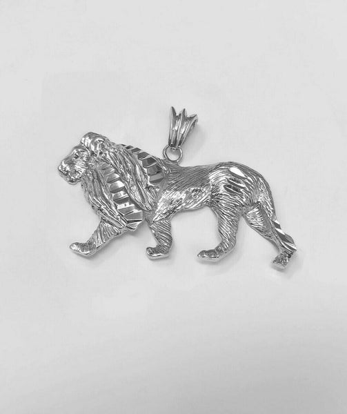 .925 Sterling Silver Diamond Cut Lion Pendant Necklace