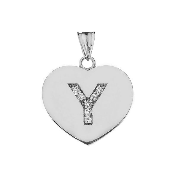 925 Sterling Silver CZ Initial Letter Y Heart Pendant Necklace - 16" 18" 20" 22"