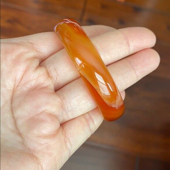 Natural Orange Red White Agate Bangle Inner Diameter 52 mm - D Shape Kid Size