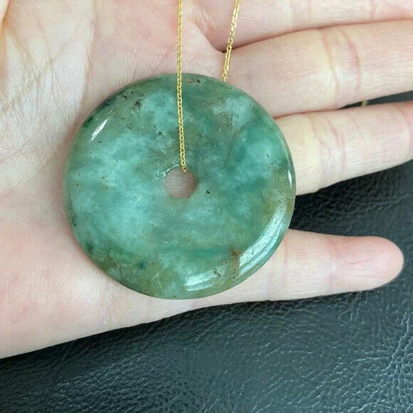 Large Round Donut Jade Natural Eternity Circle of Life Pendant Peaceful Spirit