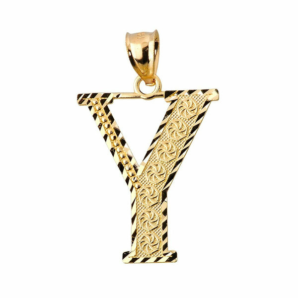 Solid 10K Yellow Gold Diamond-cut Initial Letter Pendant Necklace S