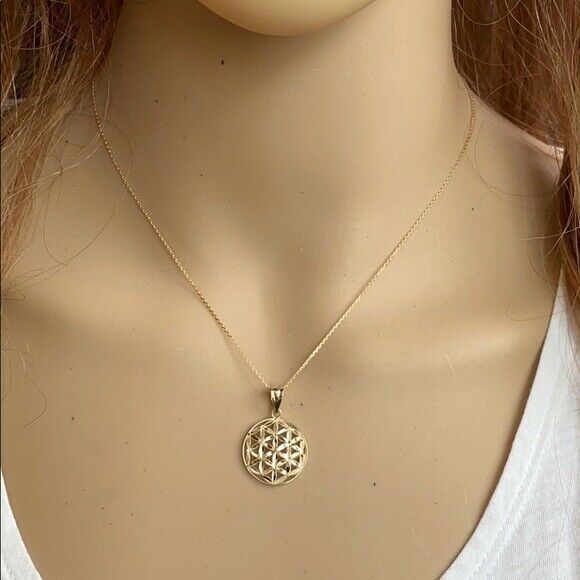 14K Solid White Gold Flower of Life Sacred Geometry Pendant Necklace
