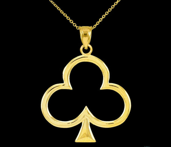 10k Solid Yellow Gold Lucky Shamrock Four Leaf Clover Irish Pendant Necklace