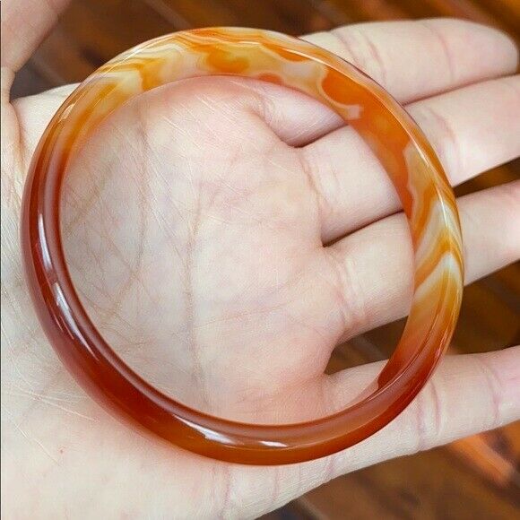 Red Orange Agate Bangle Bracelet Size 56 mm diameter - D shape MN58