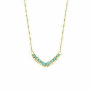 14K Solid Yellow Gold V Nano Turquoise Adjustable Necklace 16"-18"