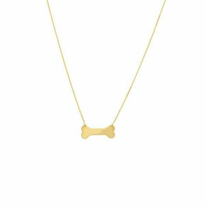 14K Solid Yellow Gold Blank Engravable Dog Bone Adjustable Necklace
