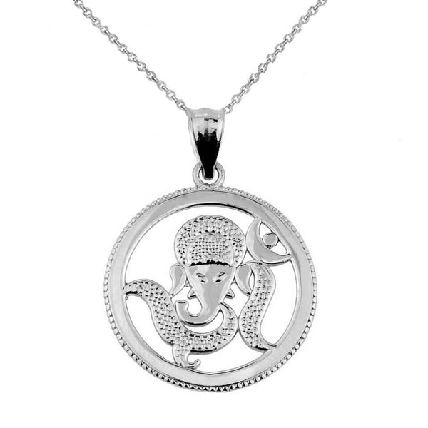 14K Solid Gold Hindu Lord Ganesha Pendant Necklace - Yellow, Rose, or White Gold