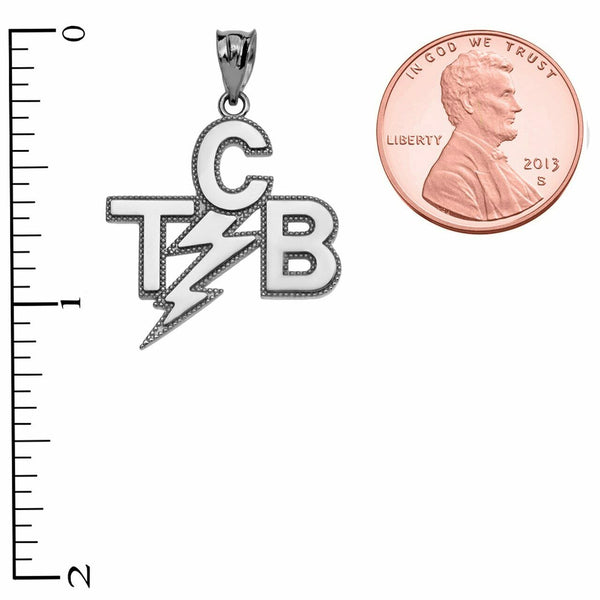 14K Solid White Gold Taking Care of Business In A Flash (TCB) Pendant Necklace