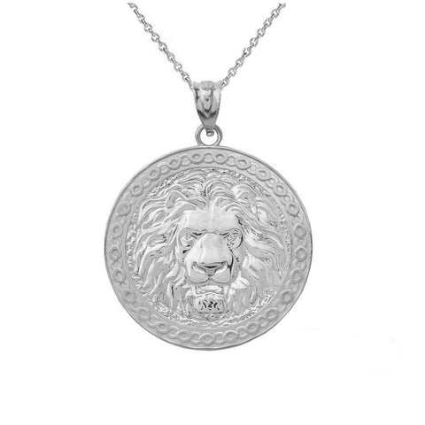 .925 Sterling Silver Lion Head medallion Pendant Necklace