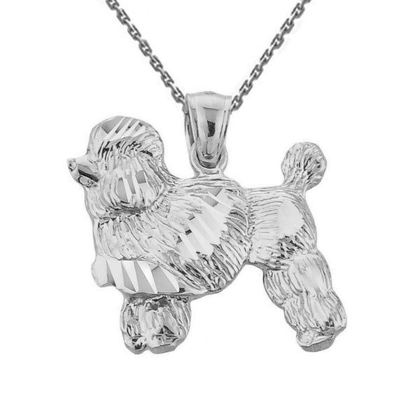 925 Sterling Silver Diamond Cut Poodle Charm Pendant Necklace