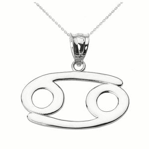 925 Sterling Silver Cancer July Zodiac Sign Horoscope Pendant Necklace