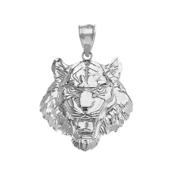 925 Sterling Silver Men's Roaring Tiger Head Pendant Necklace Small Medium Large