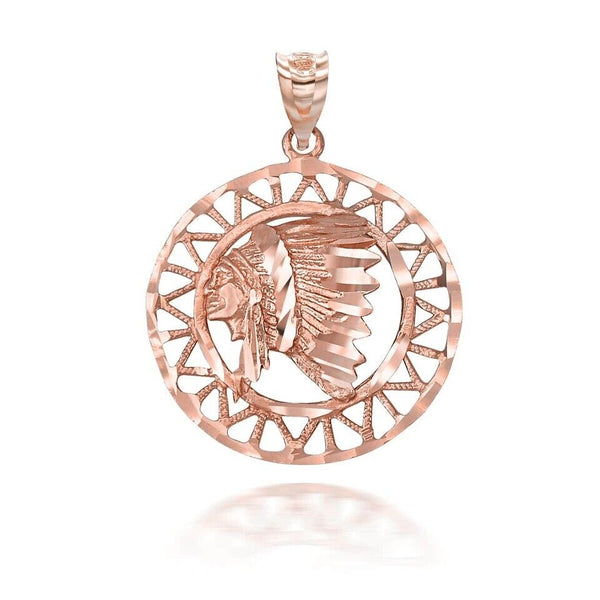 10K Solid Gold Apache Openwork Pendant Necklace - Yellow, Rose, or White