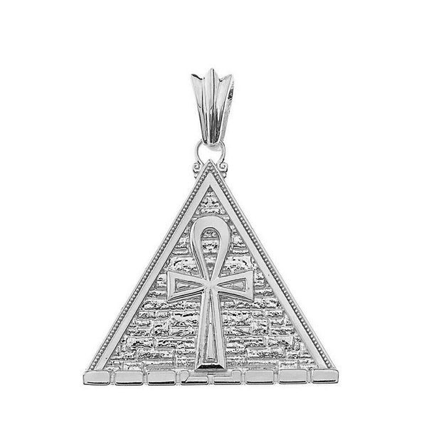 .925 Sterling Silver Ankh Pyramid Charm Pendant Necklace